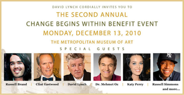 Affiche du 2ème gala de la Fondation David Lynch pour la promotion de la Méditation Transcendantale