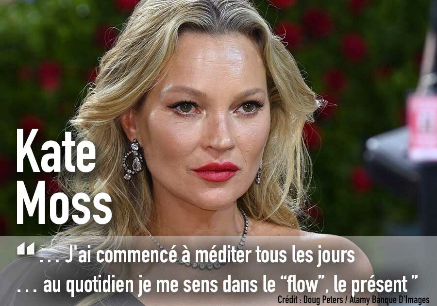 Kate Moss : qualité de vie, produits de bien-être Cosmoss et Méditation Transcendantale